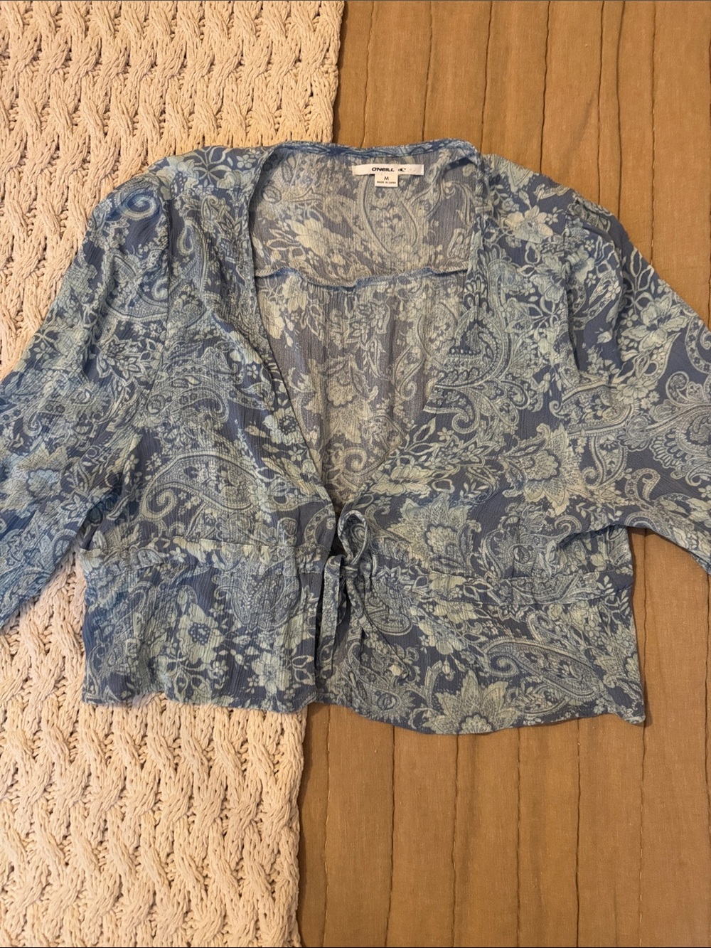 O'Neill Blue Paisley Tie-Front Cardigan
